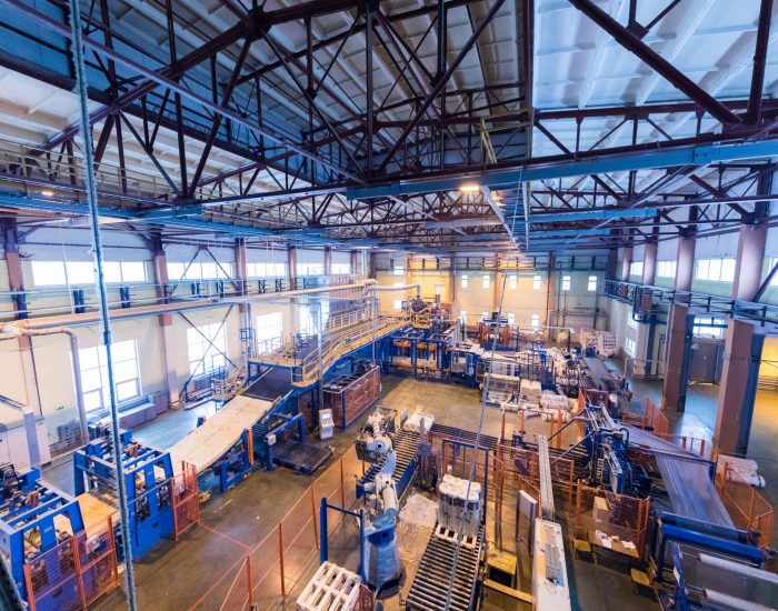 fiberglass production industry equipment at manufacture background